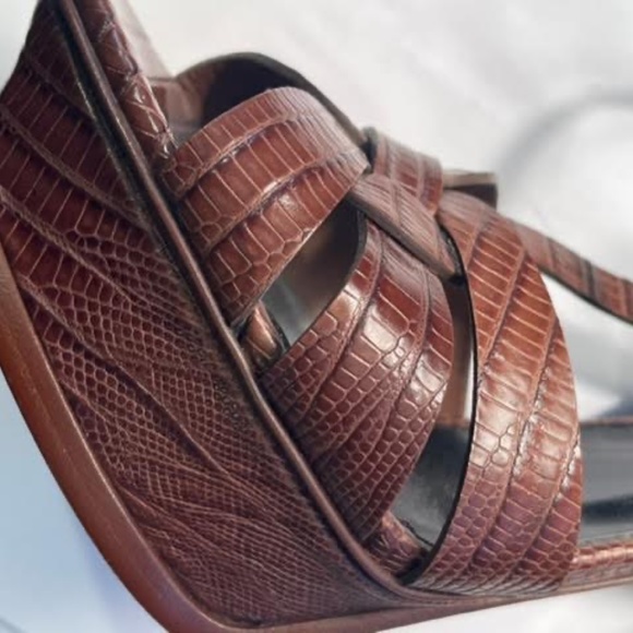 SAINT LAURENT YSL NEW TRIBUTE 105 BRANDY LIZARD EMBOSSED PLATFORM SANDALS 38 - Picture 2 of 6